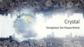  Presentation with mechanism - Presentation theme featuring gears globe - metal gear mechanism mixed media background and a cream colored foreground