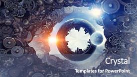  Presentation with gear - Beautiful slide deck featuring gears globe - metal gear mechanism mixed media backdrop and a  colored foreground