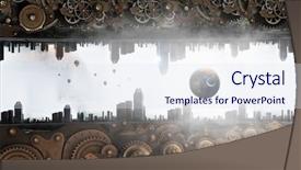  Presentation with mechanical gear mechanism team work - Slide set having gears globe - metal gear mechanism mixed media background and a  colored foreground