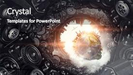  Presentation with mechanism - Slides with gears globe - metal gear mechanism background and a dark gray colored foreground