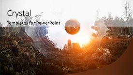  Presentation with mechanical gear mechanism team work - Presentation design featuring gears globe - metal gear mechanism background and a  colored foreground