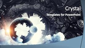  Presentation with gear - Cool new PPT theme with gears globe - metal gear mechanism backdrop and a wine colored foreground