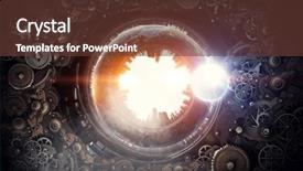  Presentation with mechanical gear mechanism team work - Cool new PPT layouts with gears globe - metal gear mechanism backdrop and a tawny brown colored foreground