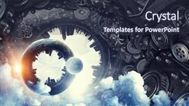  Presentation with mechanical gear mechanism team work - Theme enhanced with gears globe - metal gear mechanism background and a  colored foreground