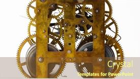  Presentation with gears - Presentation design having gears-in-motion-old-brass background and a tawny brown colored foreground