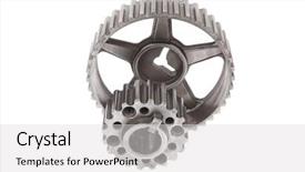  Presentation with stainless steel - Slide deck featuring gears isolated over white background background and a  colored foreground
