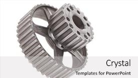  Presentation with stainless steel - Theme enhanced with gears isolated over white background background and a light gray colored foreground