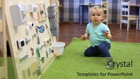  Presentation with carpet - Theme enhanced with gears keys - little girl sits on green background and a yellow colored foreground