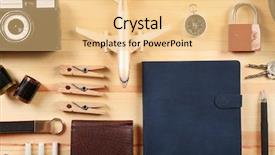  Presentation with gear - Audience pleasing presentation theme consisting of gears keys - travel gear on wooden table backdrop and a lemonade colored foreground