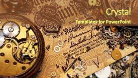  Presentation with gears - Theme having gears on the old banknote background and a tawny brown colored foreground