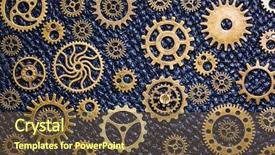 Presentation with steampunk - Colorful slides enhanced with gears wheels on leather background backdrop and a  colored foreground