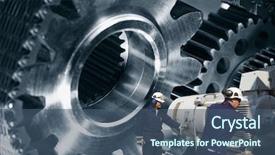  Presentation with gears - Amazing slides having gearwheel - engineers workers with giant cogwheel backdrop and a ocean colored foreground