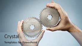  Presentation with gear wheels - Cool new PPT theme with gearwheel - man holding a pair backdrop and a light blue colored foreground