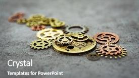  Presentation with mechanism - Colorful theme enhanced with gearwheel - mechanism concept closeup view gear backdrop and a gray colored foreground