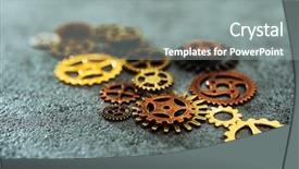  Presentation with gear - Cool new PPT theme with gearwheel - mechanism concept closeup view gear backdrop and a gray colored foreground