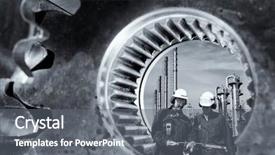  Presentation with industry - Audience pleasing slides consisting of gearwheel - two industry workers in front backdrop and a gray colored foreground