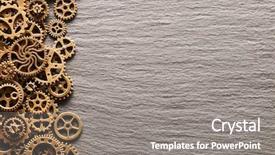  Presentation with gear wheels - Colorful PPT theme enhanced with gearwheel - various metal cogwheels and gear backdrop and a gray colored foreground