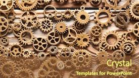  Presentation with gear wheels - Presentation having gearwheel - various metal cogwheels and gear background and a tawny brown colored foreground