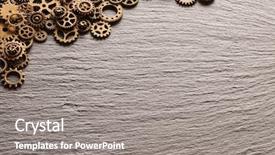  Presentation with gear wheels - PPT theme enhanced with gearwheel - various metal cogwheels and gear background and a gray colored foreground