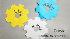  Presentation with work quality - Colorful theme enhanced with gearwheel with words life backdrop and a light gray colored foreground