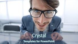  Presentation with geek - Presentation theme enhanced with geek - crazy looking man typing background and a ocean colored foreground