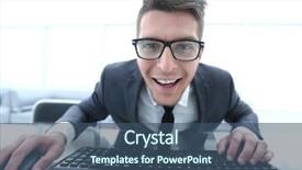  Presentation with geek - Presentation theme having geek - crazy looking nerdy man typing background and a ocean colored foreground