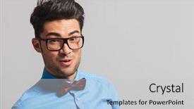  Presentation with funny - Theme consisting of geek - portrait of funny casual man background and a light gray colored foreground