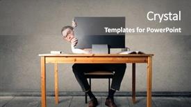  Presentation with geek - Presentation theme with geek - sitting at his desk background and a gray colored foreground