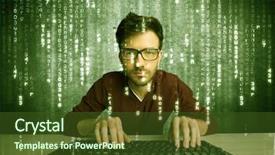  Presentation with geek - Audience pleasing PPT theme consisting of geek - talented hacker scanning online passwords backdrop and a tawny brown colored foreground
