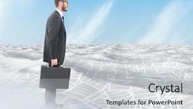  Presentation with under the sea and earth - Amazing slide set having geeks paper - businessman holding briefcase in sea backdrop and a  colored foreground