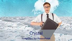  Presentation with cloud - Slide deck with geeks paper - businessman with briefcase in sea background and a lemonade colored foreground