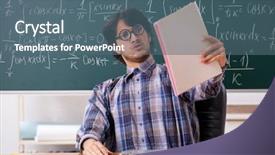  Presentation with math teacher - Slide set featuring geeks paper - funny male math teacher background and a ocean colored foreground