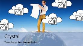  Presentation with blue sky - Slide deck enhanced with geeks paper - geeky businessman reading large page background and a light blue colored foreground