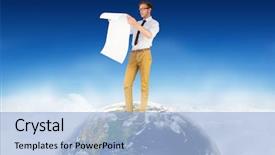  Presentation with blue sky - Presentation theme featuring geeks paper - geeky businessman reading large page background and a light blue colored foreground