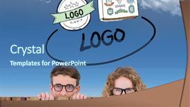  Presentation with blue sky - Cool new slides with geeks paper - geeky hipster couple holding poster backdrop and a ocean colored foreground