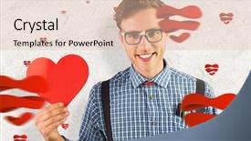  Presentation with heart - Presentation enhanced with geeks paper - geeky hipster holding a heart background and a  colored foreground