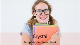  Presentation with files - Slide set with geeks paper - geeky hipster woman holding files background and a  colored foreground