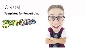  Presentation with branding - Colorful slide set enhanced with geeky businessman against branding backdrop and a white colored foreground