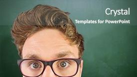  Presentation with green chalkboard - Beautiful slide deck featuring geeky-businessman-looking-at-camera backdrop and a gray colored foreground