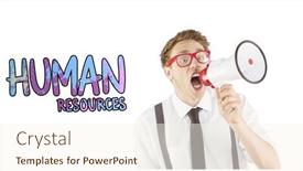  Presentation with human resources - Cool new presentation design with geeky businessman shouting through megaphone against human resources backdrop and a cream colored foreground