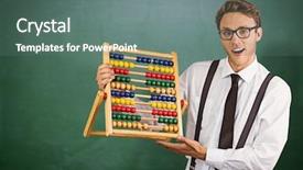  Presentation with green chalkboard - Presentation design with geeky businessman using an abacus background and a ocean colored foreground