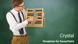  Presentation with green chalkboard - Slide deck having geeky businessman using an abacus background and a ocean colored foreground