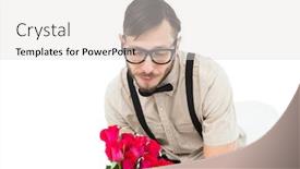  Presentation with roses - Beautiful presentation theme featuring geeky heartbroken hipster holding roses backdrop and a light gray colored foreground