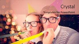  Presentation with christmas party - Audience pleasing slide deck consisting of geeky hipster couple blowing party backdrop and a coral colored foreground