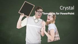 Presentation with green chalkboard - Cool new slides with geeky hipster couple singing into a microphone against green chalkboard backdrop and a dark gray colored foreground