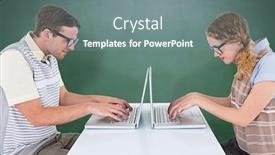  Presentation with green chalkboard - Audience pleasing theme consisting of geeky hipster couple using laptop against green chalkboard backdrop and a gray colored foreground