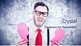  Presentation with crying heart - Slide set having geeky hipster crying and holding broken heart card against grey background background and a sky blue colored foreground