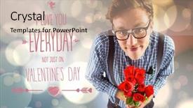  Presentation with light roses - Theme with geeky hipster holding a bunch of roses against light glowing dots design pattern background and a soft green colored foreground