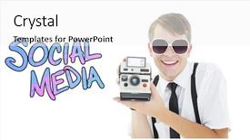  Presentation with social media camera - Presentation with geeky hipster holding a retro camera against social media background and a white colored foreground