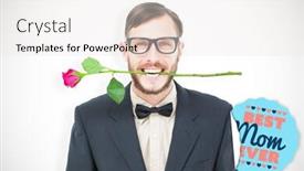  Presentation with mom - Audience pleasing presentation theme consisting of geeky-hipster-holding-rose-between backdrop and a white colored foreground